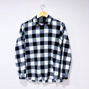 UNIQLO Black & White Plaid Flannel Shirt Cotton Casual Layering | Medium *